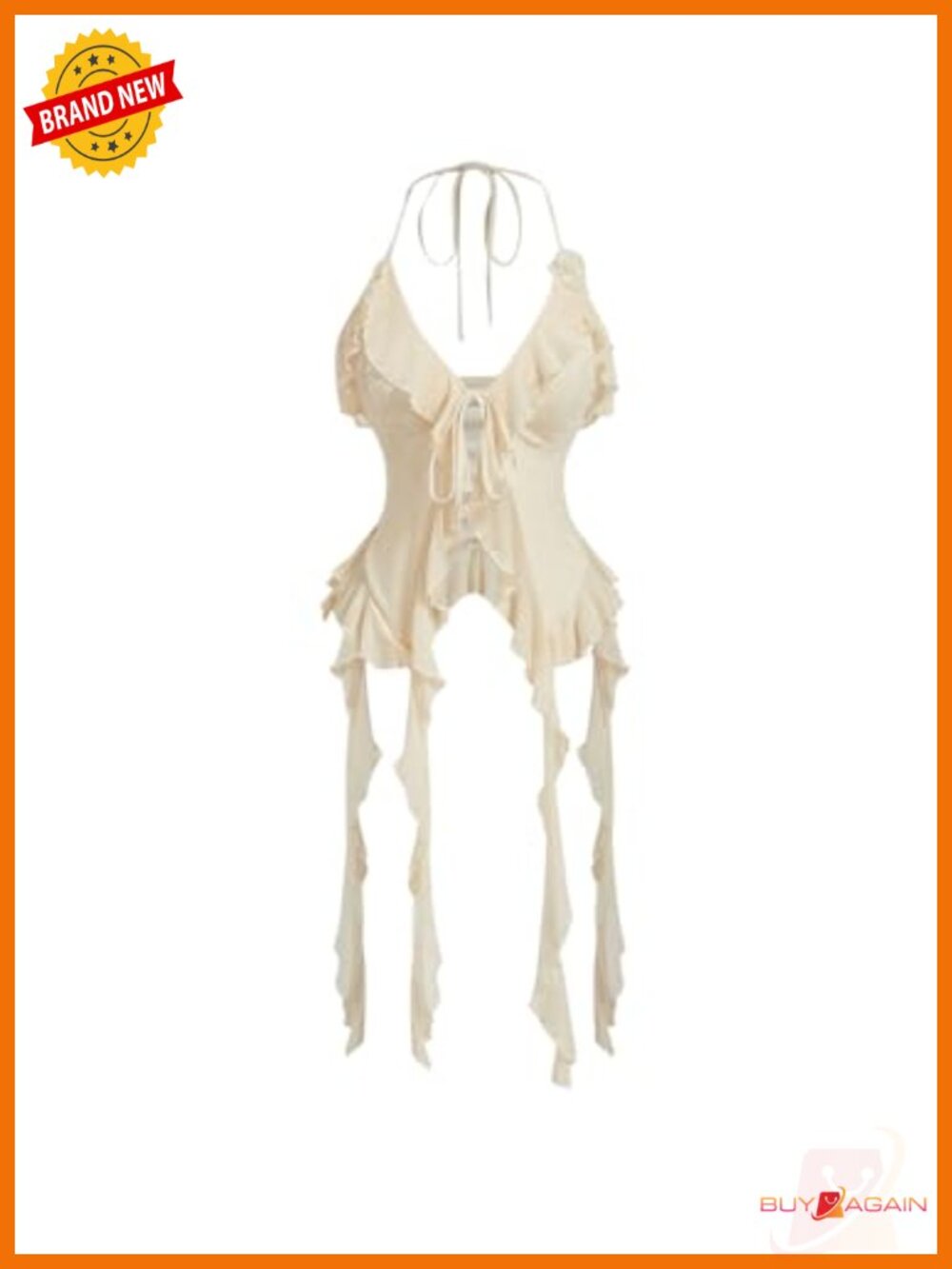 3D Flower Tie Front Ruffle Halter Top Tie Backless Camisole